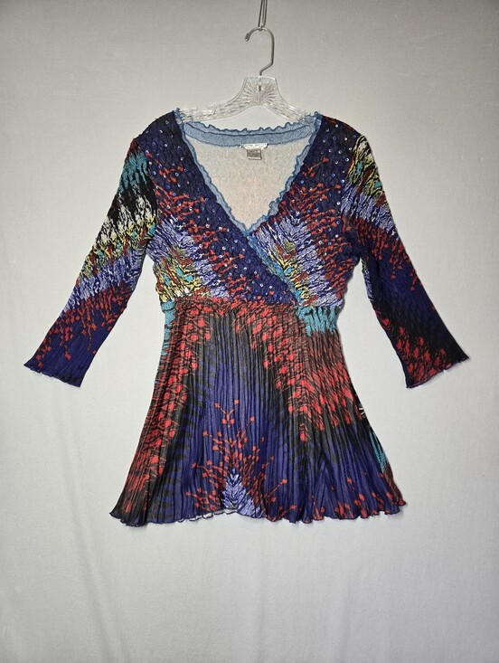 Alberto Makali Tops - Alberto Makali Crinkle Pleated Tunic Top Women's Medium Abstract Print